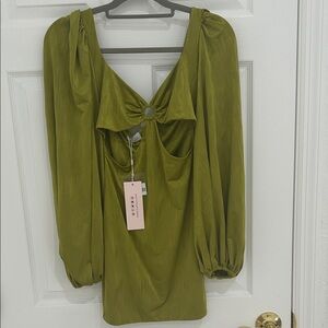 Oh Polly Sage Green Puff Sleeve Dress